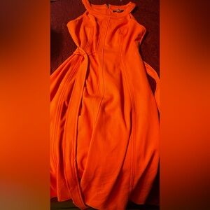 Tommy Hilfiger- Bright Orange Halter Neck Belted Midi Dress, size 4